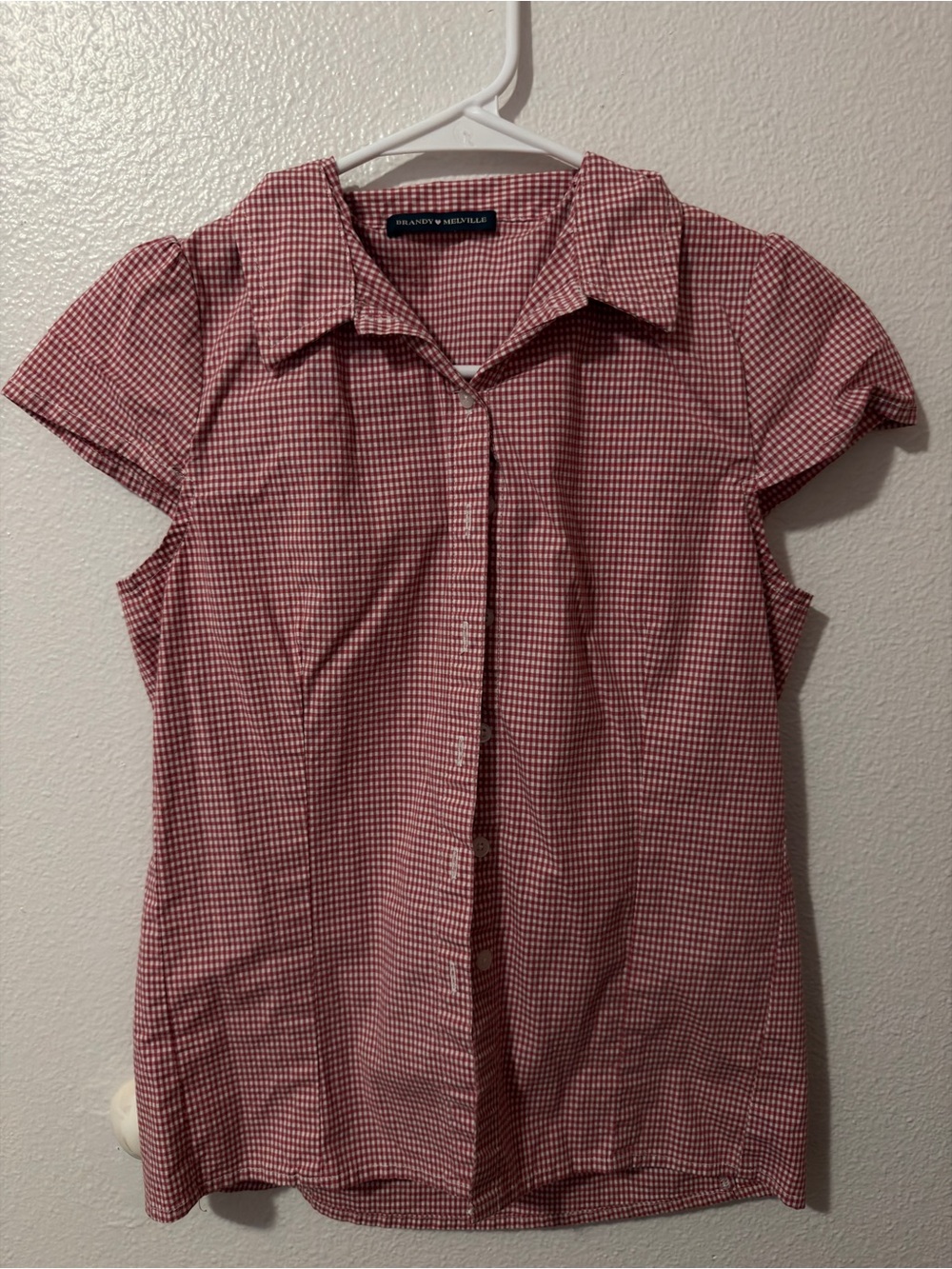 Brandy Melville Red Gingham Short Sleeve Button Down Shirt - Picture 1 of 3